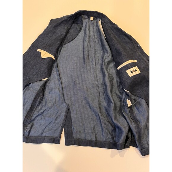 NWT JOSEPH ABBOUD Military Jacket HERRINGBONE Men XL Blue LINEN Zip Button - Picture 10 of 16